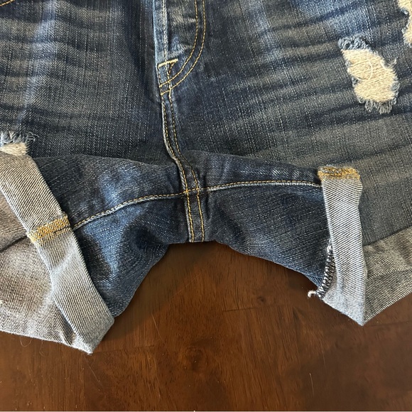 7 For All Mankind Denim Shorts Medium Wash Distressed Button Fly Shorts Size 26 - Picture 14 of 16
